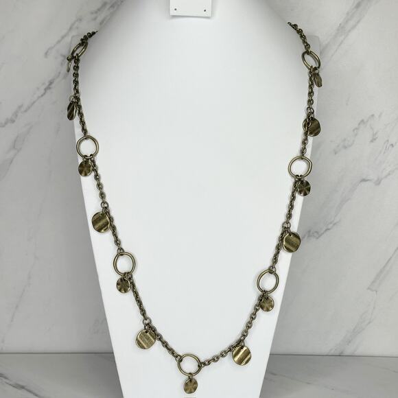 Premier Designs Hammered Metal Gold Tone Long Necklace - Picture 1 of 12